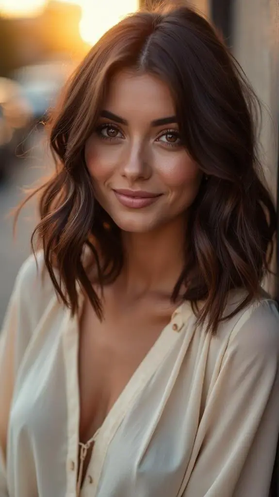 feathered brunette bob hairstyle