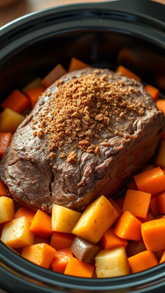 arrange vegetables around meat