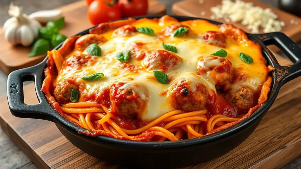 cheesy meatball pasta dish