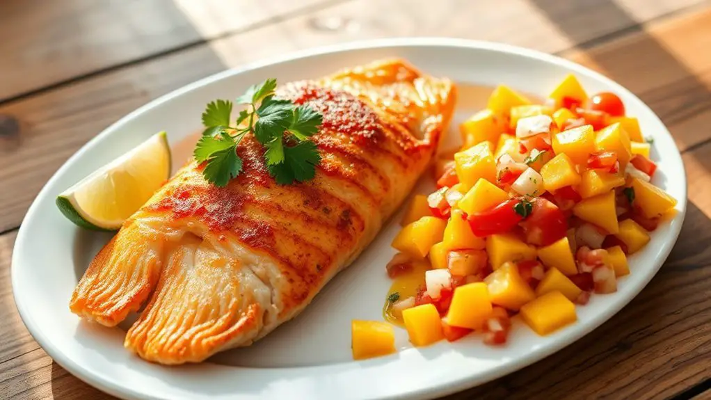 mango salsa topped snapper